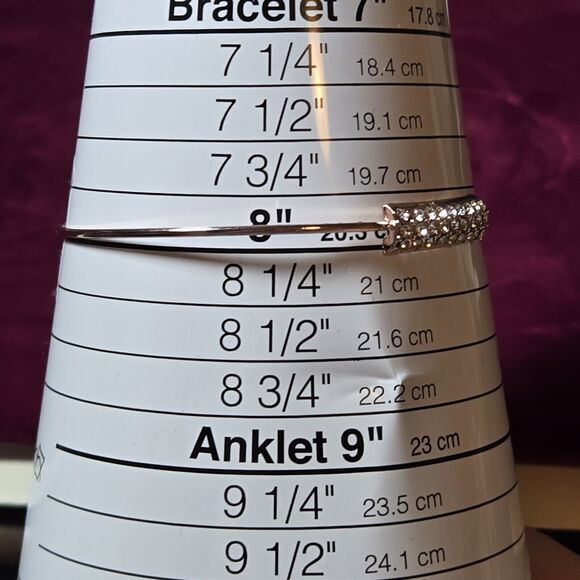 Minimalist Rose Gold-Tone Thin Bangle Bracelet W/ Pavé CZ Cluster Bar Accent 8" - Picture 5 of 6